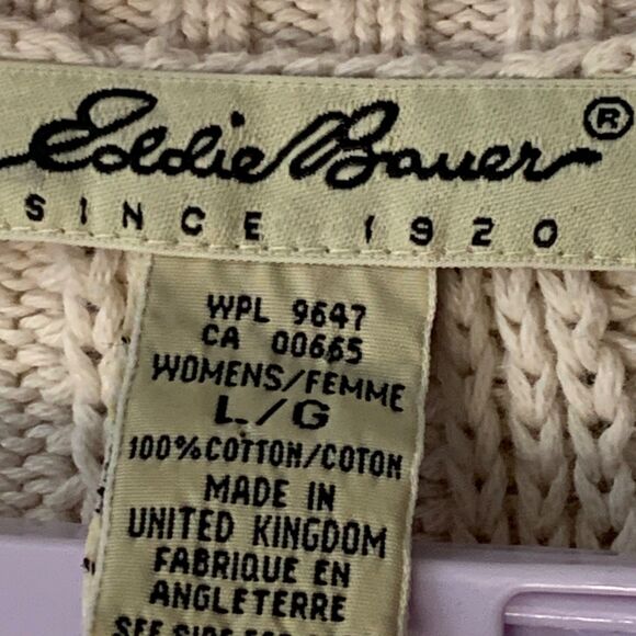 Vintage 90s Eddie Bauer Sweater Woman’s SZ L Ivory Cable Knit Long Sleeve Cotton - Picture 10 of 13